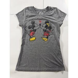 Women’s S/M Grey Disney Mickey And Minnie Romance Tee Shirt